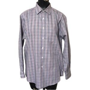 Neiman Marcus Cotton Trim Fit Button Down Shirt Blue Plaid